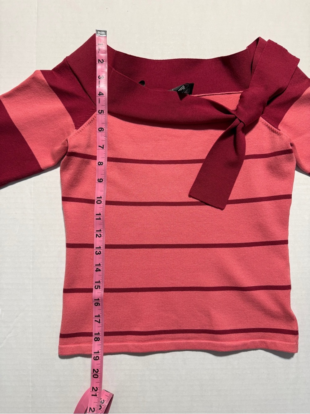 Bebe Vintage Y2K Womens Sz Medium Tulip & Berry Striped Boatneck Sweater w/Bow - Picture 9 of 9